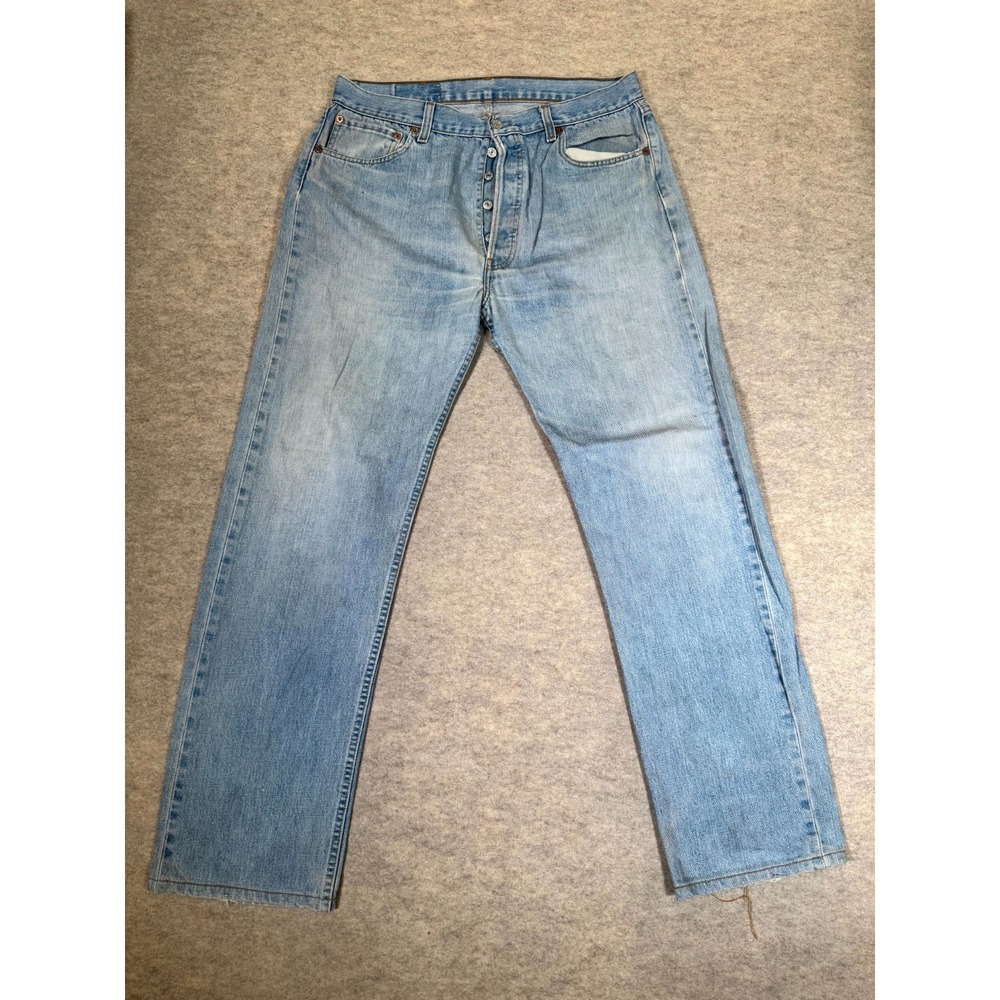 Levis 501 Straight Fit Jeans Men 36x36 Blue Denim Light Wash Button Fly Cotton